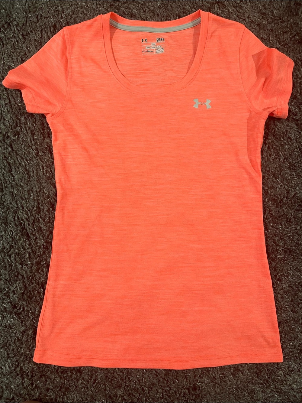 Under Armour Women’s Orange Performance Scoop Neck Tee Size Small Loose Heatgear
